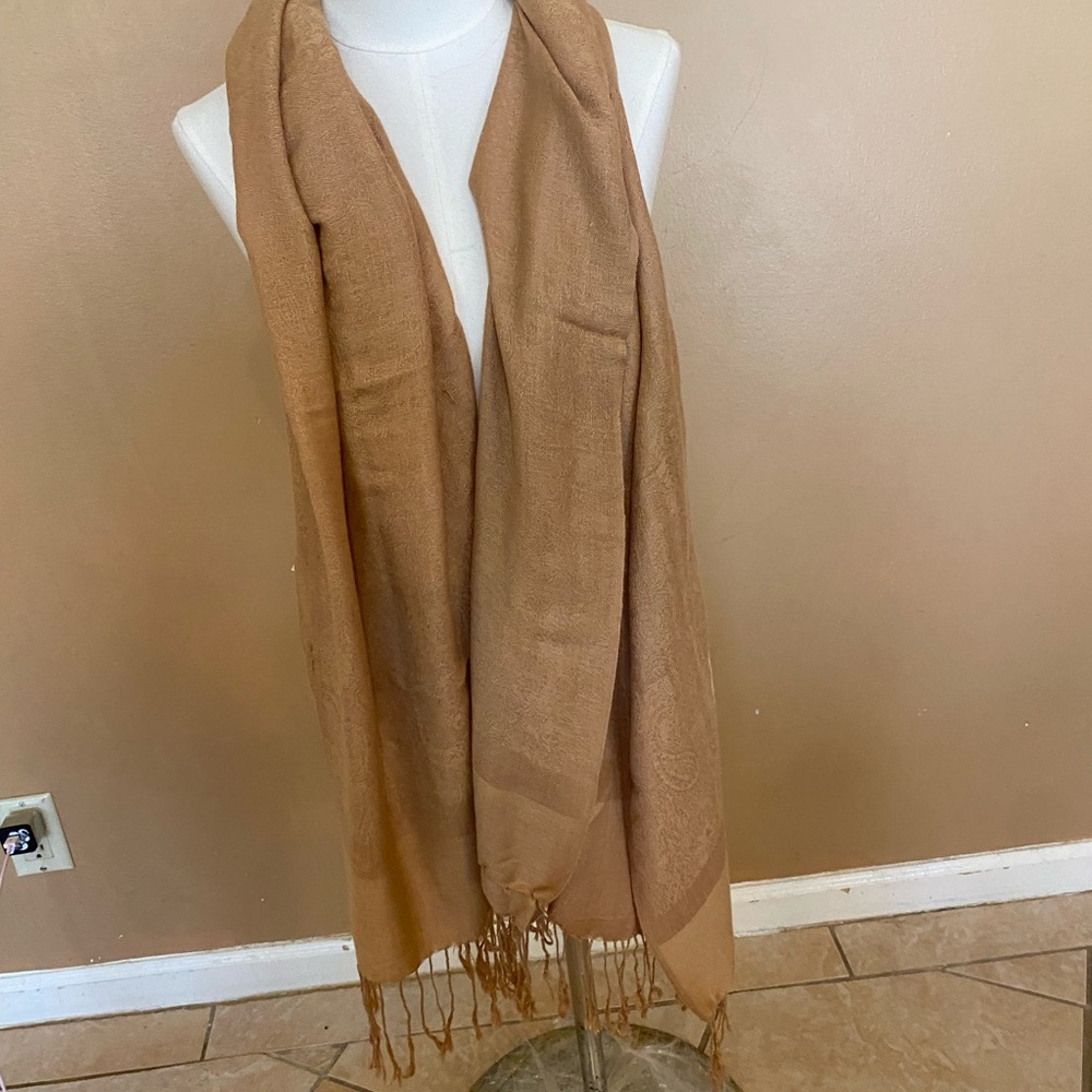 Pashmina Tan Fringe Wrap Scarf - Picture 7 of 7